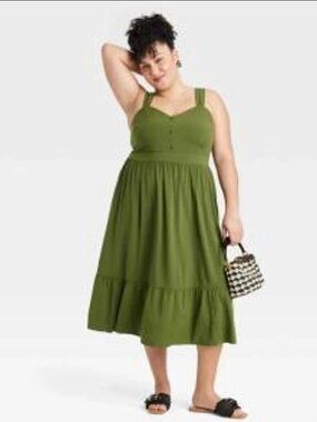 Ava & Viv Women's Midi A-Line Sun Dress in olive green 3X